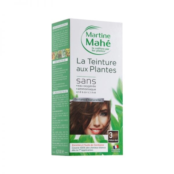 Teinture aux plantes Martine Mahé n°3 125ml garantie de couvrir 100% des cheveux blancs et sans eau oxygénée ni résorcine