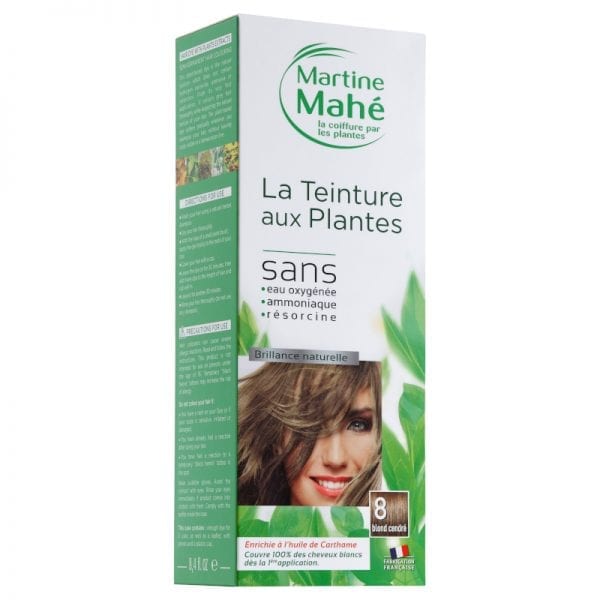 Teinture aux plantes Martine Mahé garantie de couvrir 100% des cheveux blancs et sans eau oxygénée ni résorcine